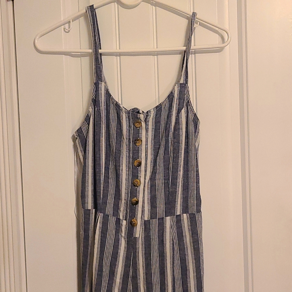 blue and white jumpsuit